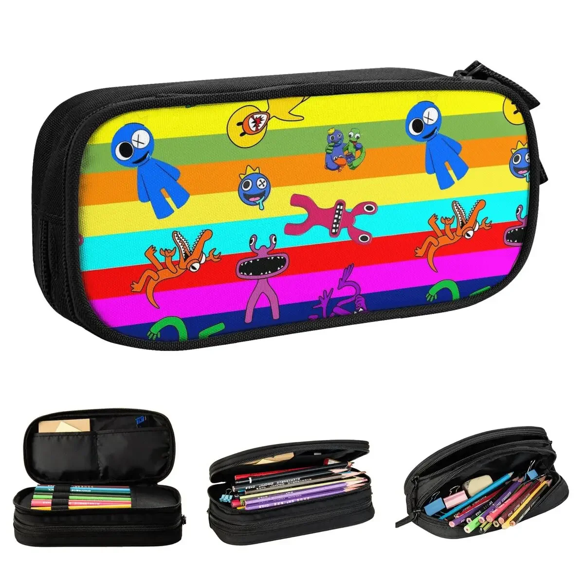 Fun Rainbow Friends Pencil Case Tablet Gamer Pencil Box Pen Holder for Girls Boys Large Bags School Supplies Gift Stationery