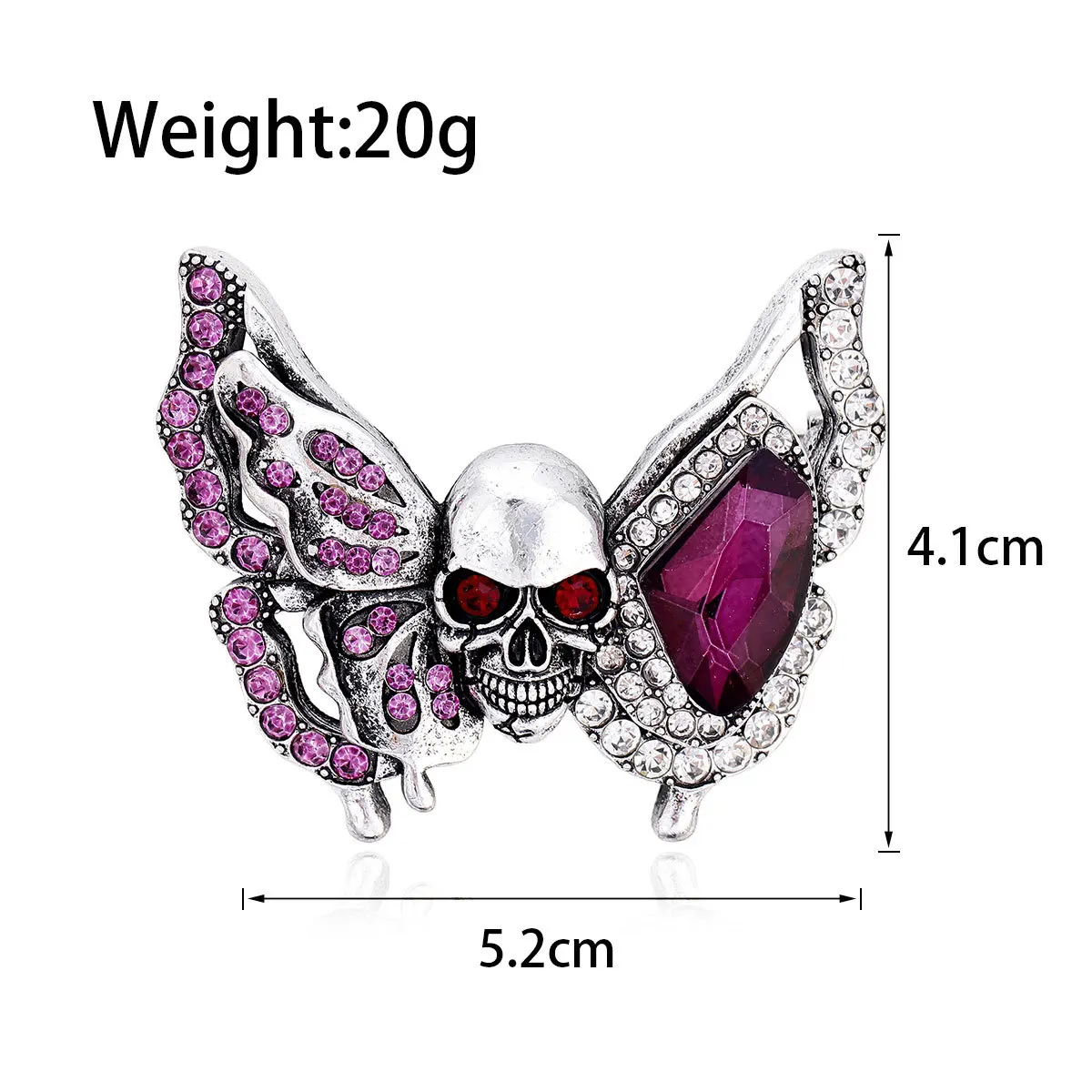 Cross border alloy full diamond skull butterfly brooch, retro glazed butterfly brooch, Halloween personalized accessory