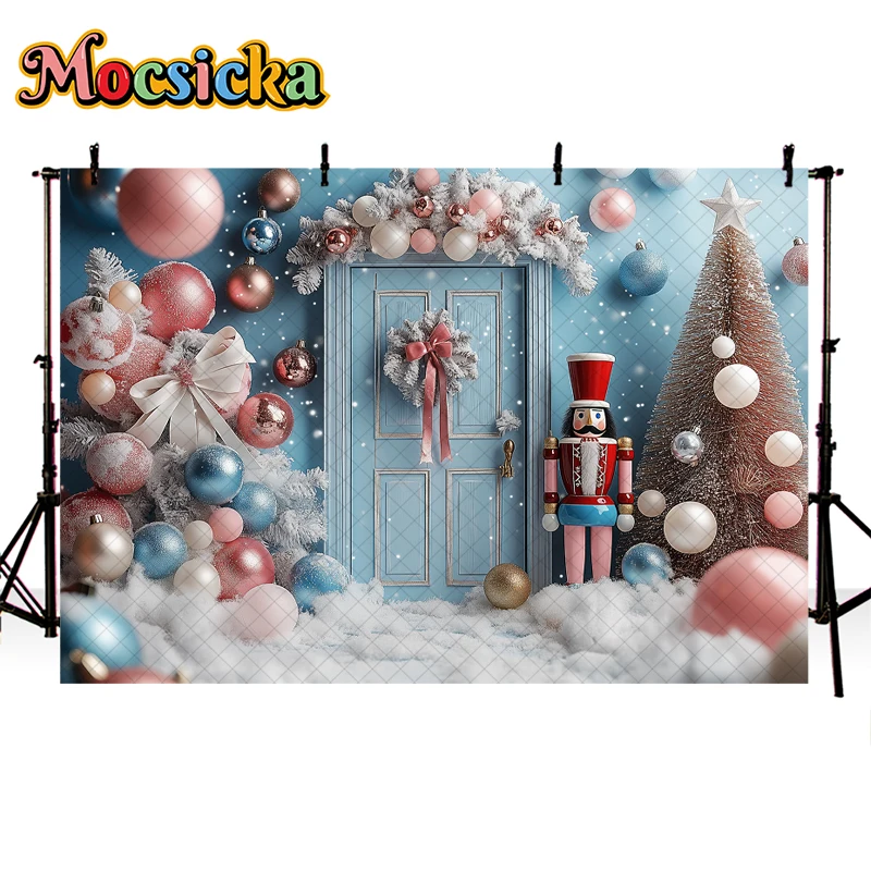 Mocsicka Winter Christmas Photography Background Nutcracker Xmas Tree Snow Decor Cake Smash Kids Portrait Photo Backdrop Studio