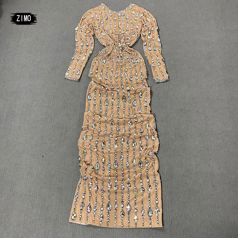 Benutzer definierte Kristall Strass Kleid Frauen Mesh sexy durchsichtig Party Geburtstag Club Tänzer Bühne Festival Outfit Drag Queen Kleidung