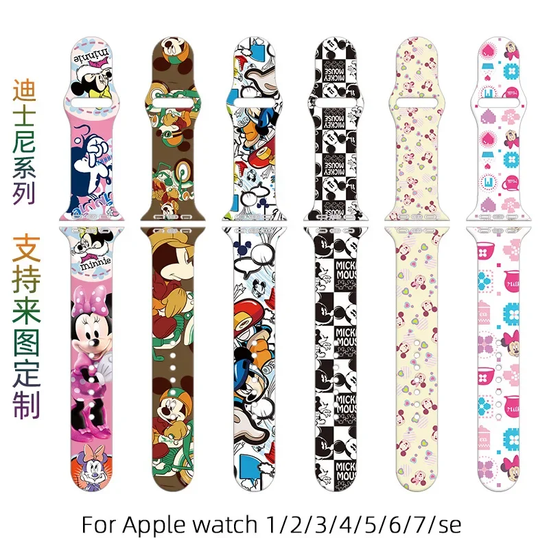 For Apple Watch Strap Disney Mickey Minnie Print Silicone for iWatch Ultra8765432SE Replacement watch band 38mm 42mm 45mm gifts