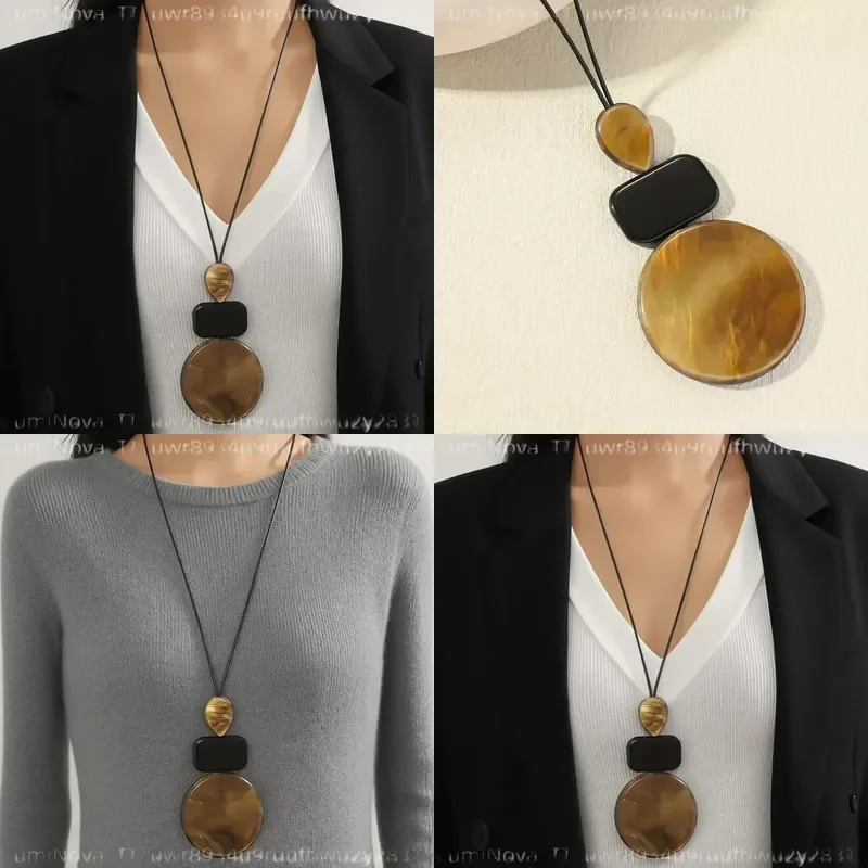 Bohemian Style Women's Pendant Necklace Resin Geometric Irregular Pendant Elegant Fashionable Daily Party Accessory