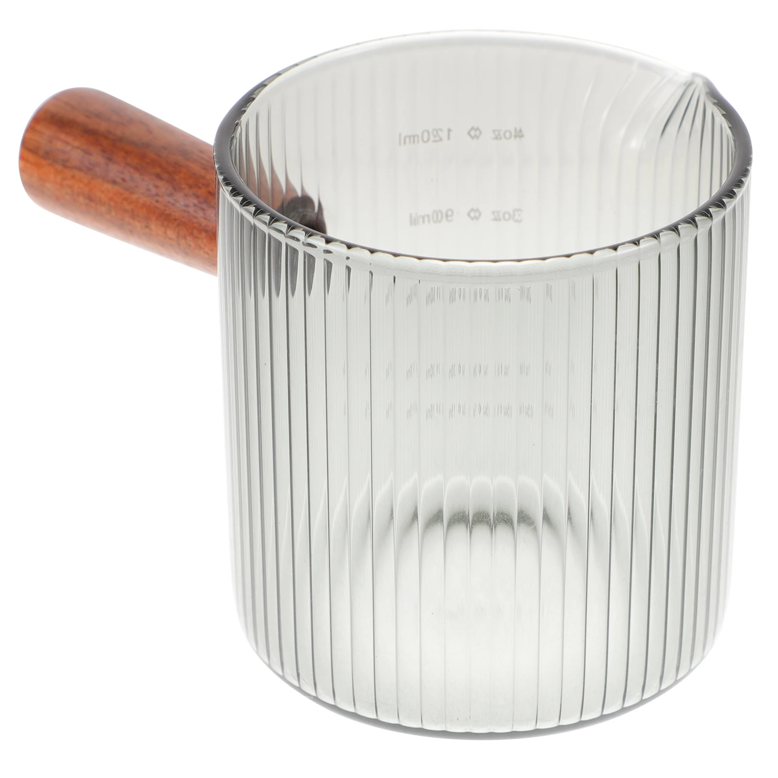 

Wooden Handle Glass Milk Pitcher 100ml Espresso Measuring Cup for Coffee Shop Home Creamer Container Mini Frother Jug