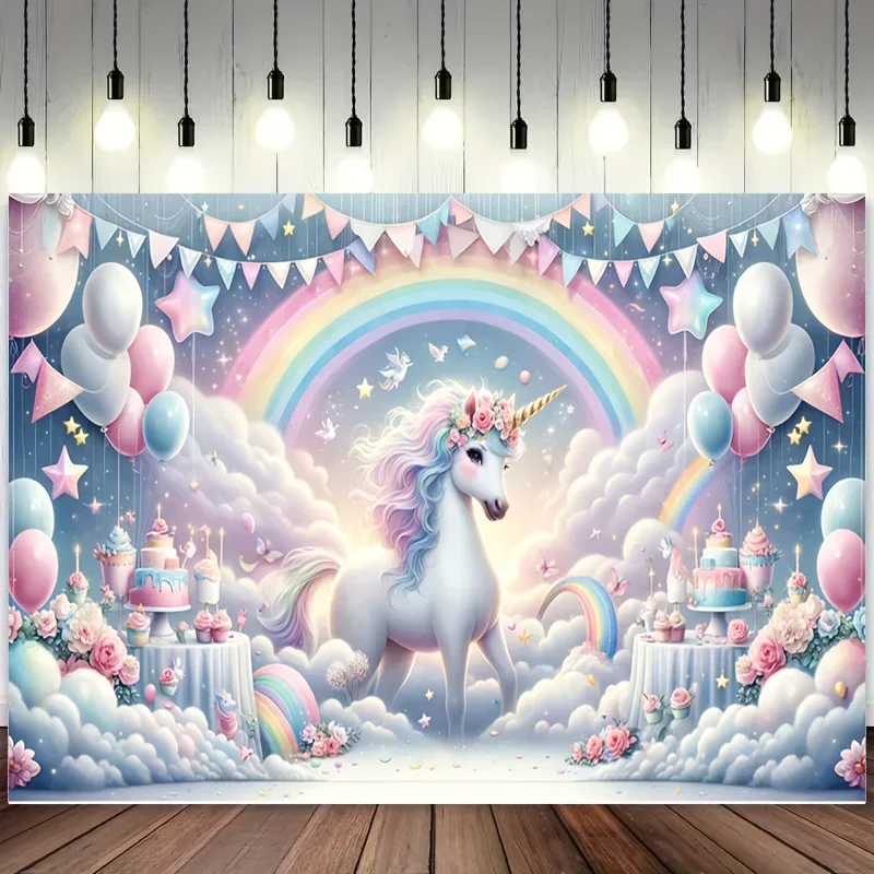 Unicorn themed birthday party banners used to decorate the walls of the party venue Birthday banners decorate photo studio props