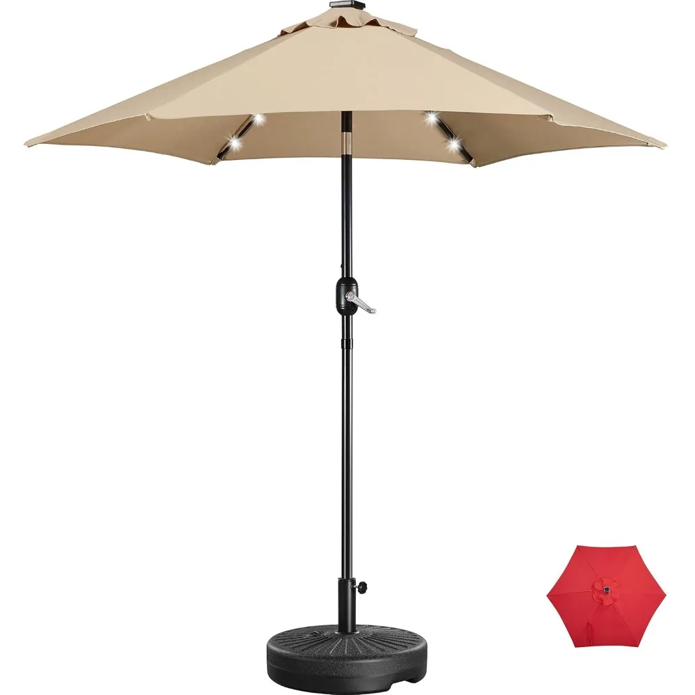 

7.5FT Solar Patio Umbrella w/ 20L Fillable Base - Outdoor Market Table Umbrella w/UV Protection & Crank Lift w/Base, Customized