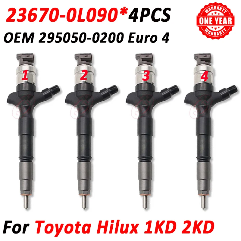 

4PCS New 23670-0L090 Common Rail Injector Nozzle 236700L090 Diesel Fuel Sprayer 2950500200 For Toyota Hilux 1KD 2KD Euro4 Engine