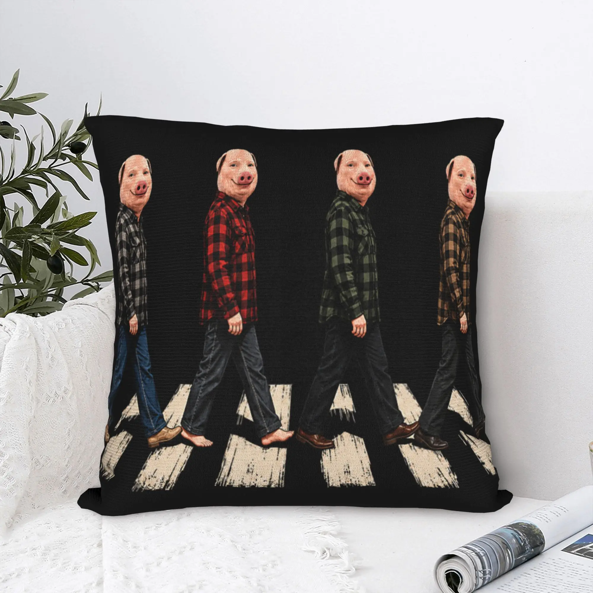 John Pork Crosswalk Crossing Funny Memes Dank Viral Brainrot Pillow Cover Cute Pillow Case For Living Room Sofa Soft Pillowcases