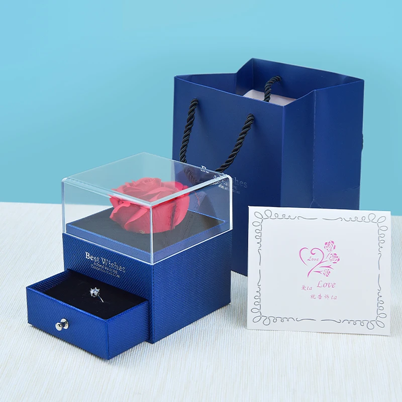 Caja de regalo de joyería con flor de rosa eterna, cajas de almacenamiento para anillos, pendientes y collares, caja de joyería Artificial para