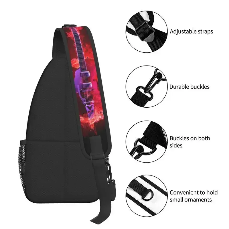 Cool Guitar On Sling Bag for Traveling Men's Musician Rock Music Chest Crossbody Backpack Shoulder Daypack