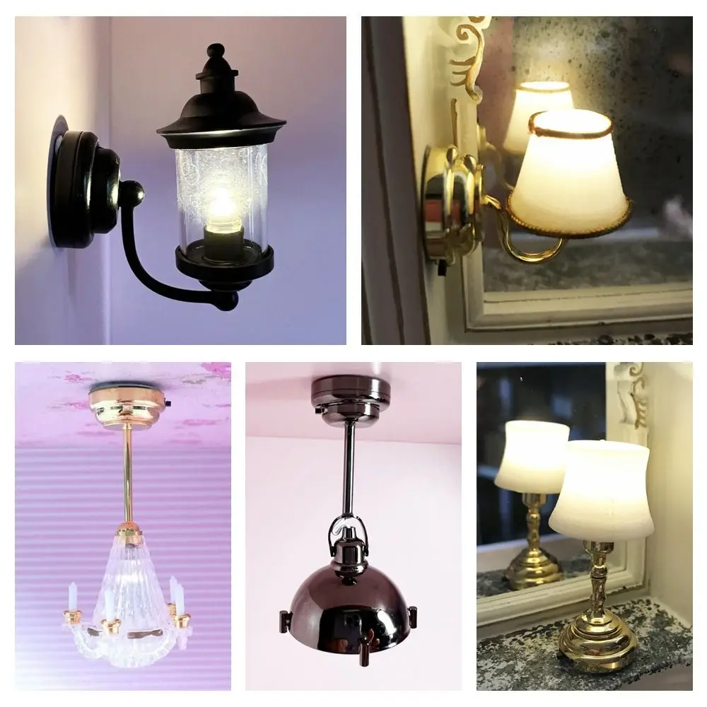 1:12 Scale Dollhouse Light Floor/Ceiling/Wall Lamp Miniature Retro Chandelier Doll Accessories Model Ornament Mini Furniture