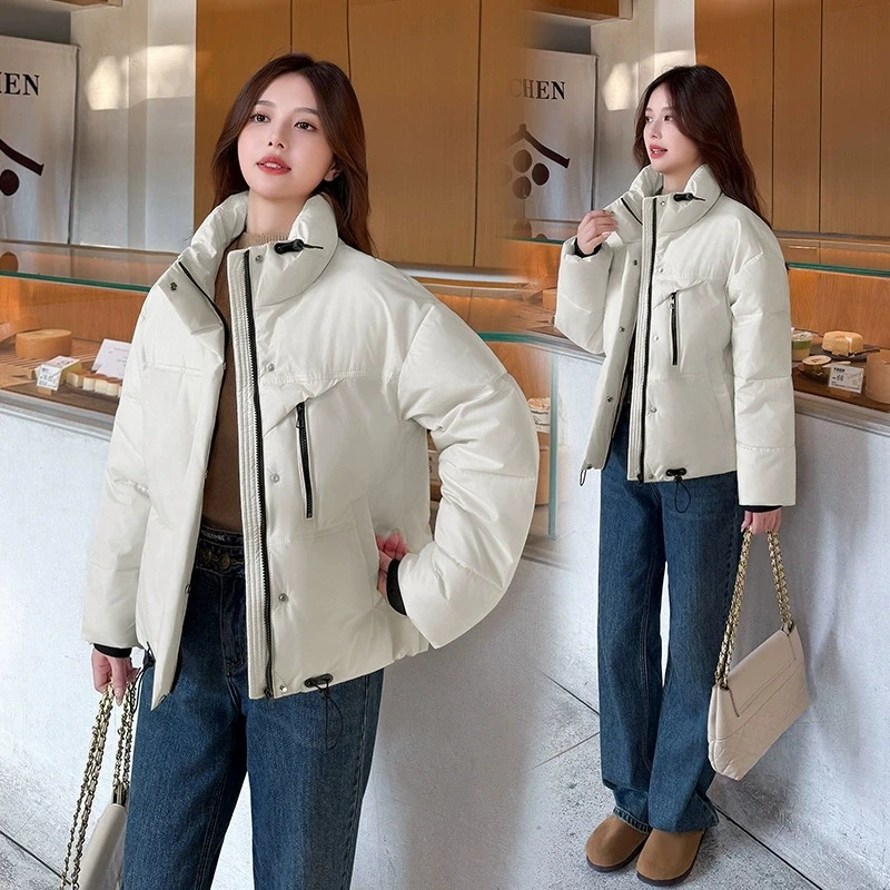 Mantel Katun Kasual Longgar Kerah Berdiri Pendek Wanita Baru Musim Dingin 2025 Parka