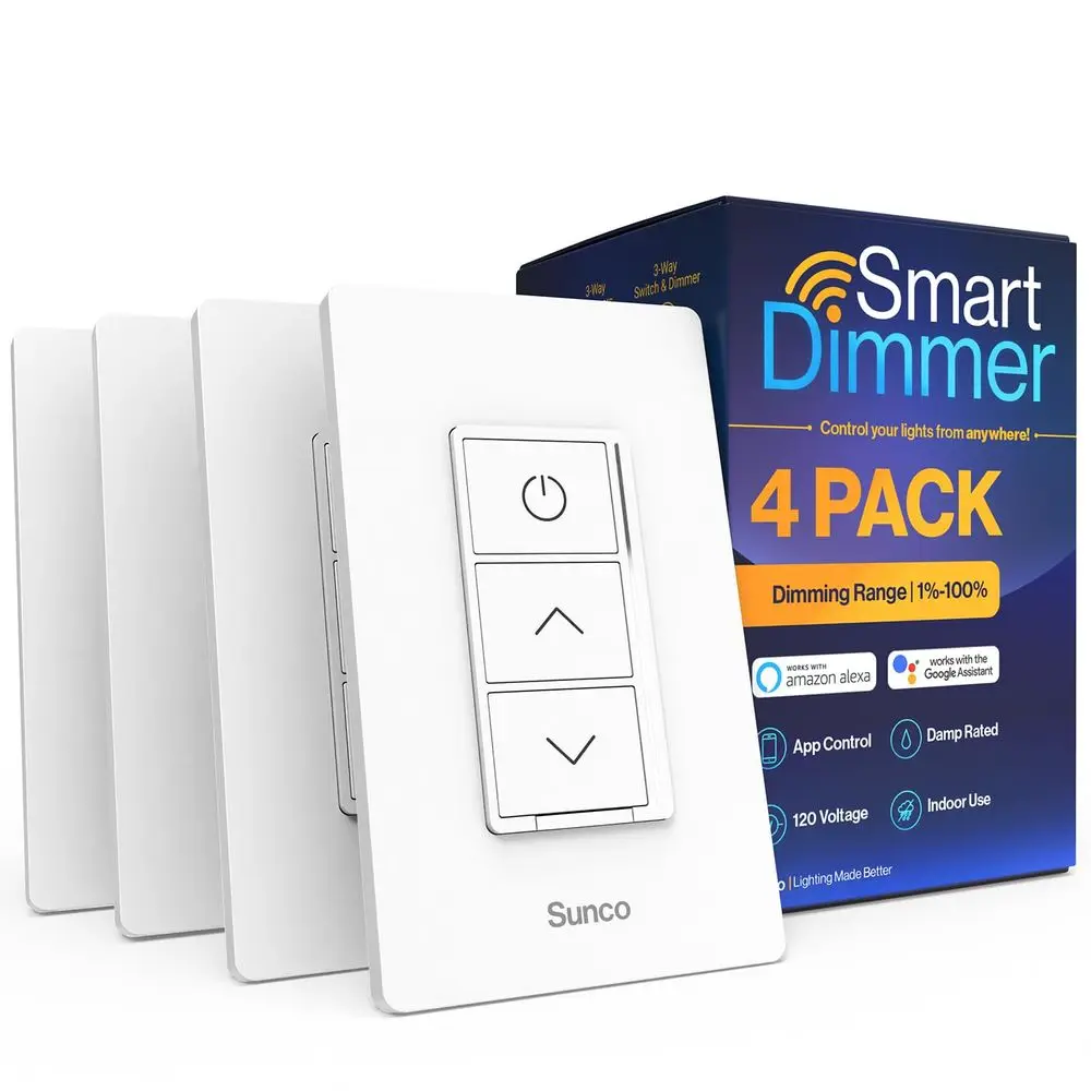 

Sunco 4 Pack Smart Dimmer Switch, Double Rocker Wall Light Switch, Wii Compatible with Tuya, Smart Lie, Smart App, 120V, Compati
