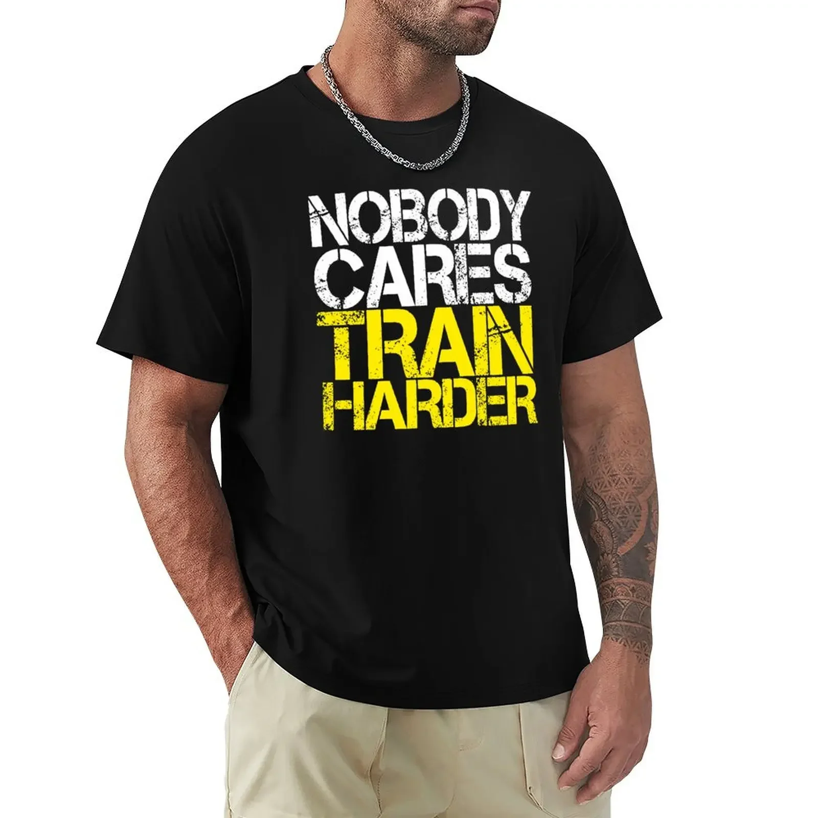 Nobody Cares Train Harder T-Shirt blue archive oversized shirts graphic tee men