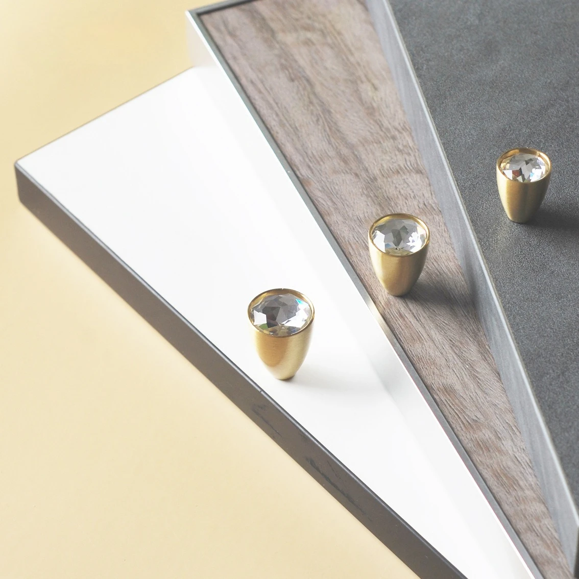 Golden pure copper crystal diamond inlaid handle drawer cabinet door single hole handle special shape door handles