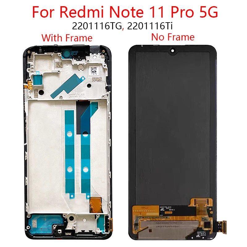 Montaje de digitalizador de pantalla táctil para Xiaomi Redmi Note 11 Pro + 5G LCD 21091116UG, 2201116TG