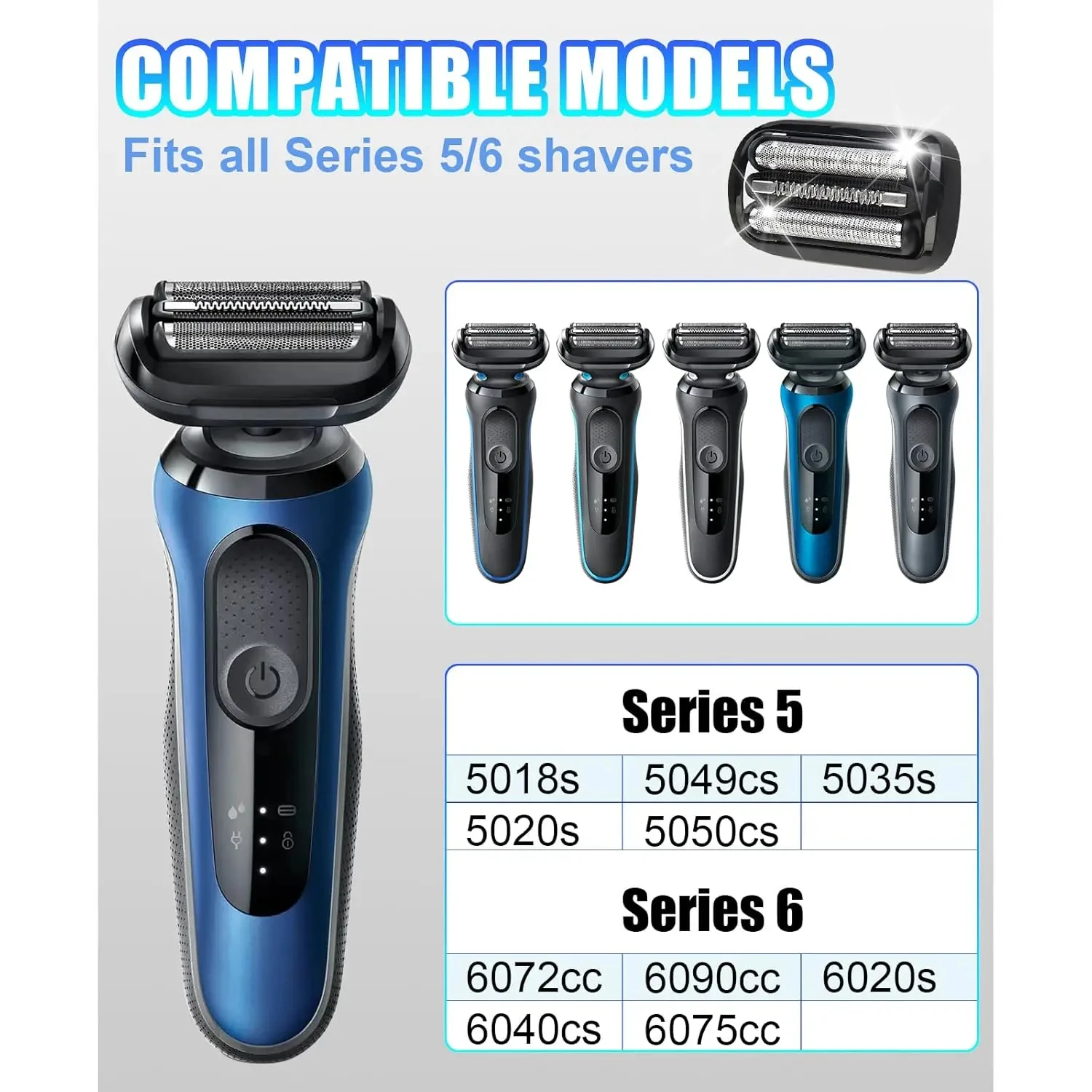 53B Replacement Head Compatible with Braun Series 5/6 Electric Shaver Razor 5018s, 5020s, 5031s, 5050cs, 6020s, 6072cc,Black image 6