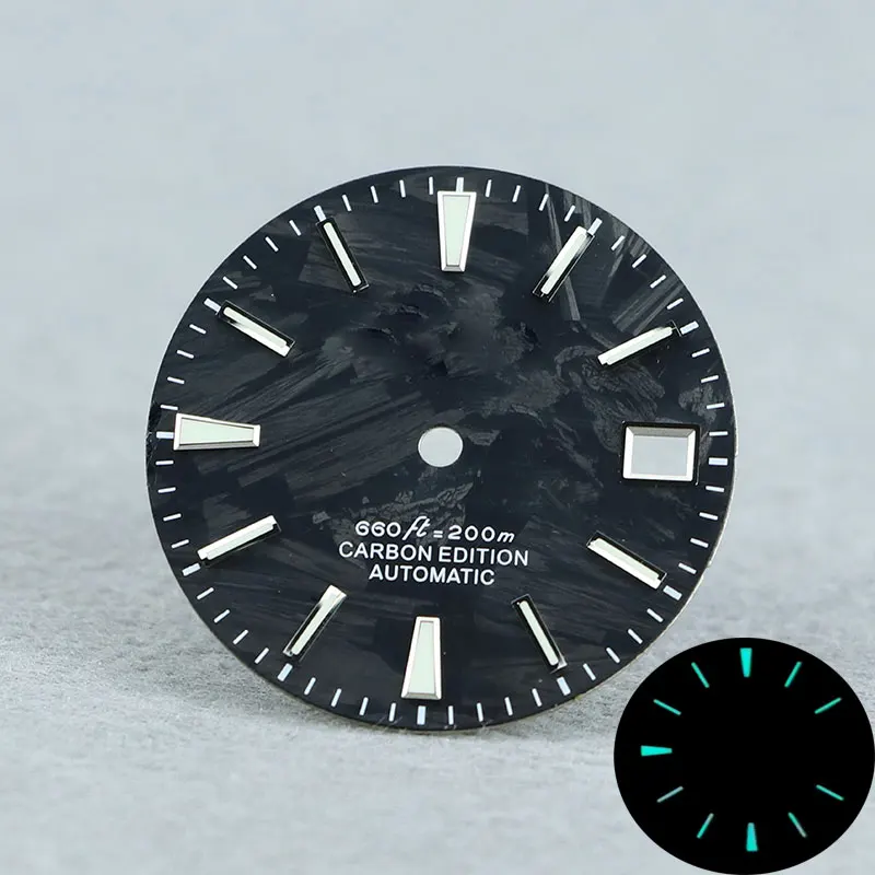 

Watch Modify Parts 28.5mm Black Carbon Fiber Watch Dial Blue Luminous Marks Suitable For NH35/NH36/4R/6R Movement