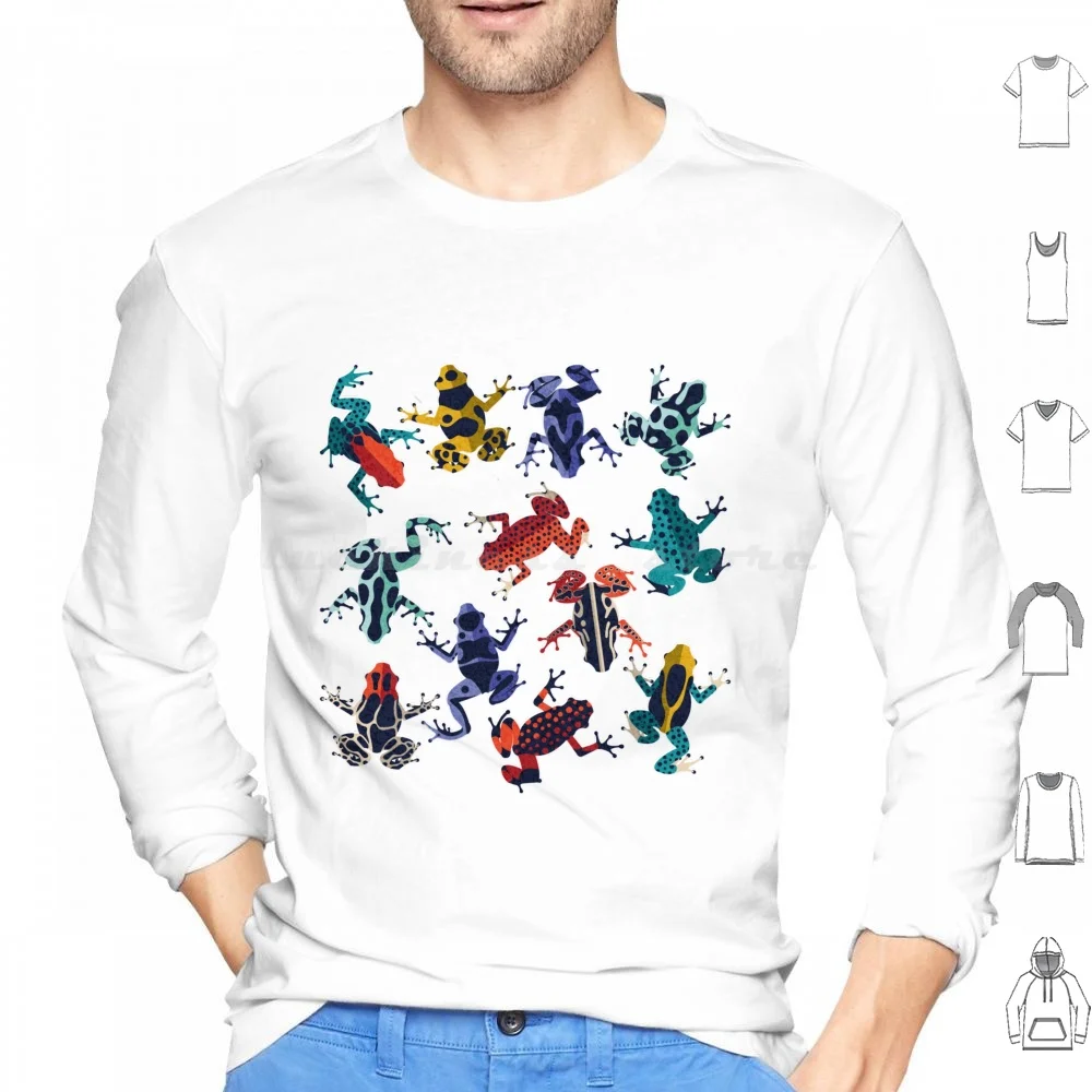 Quirky Dart Frog Dance Grey Textured Background Brightly Multicoloured Poison Amphibians Hoodies Long Sleeve Poison