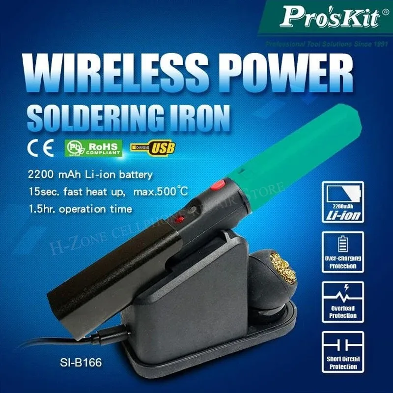 Imagem -03 - Proskit-ferro de Solda Rápida sem Fio Usb Recarregável com Ponta de Solda e Suporte Reparo de Telefone Max 500c Si-b166