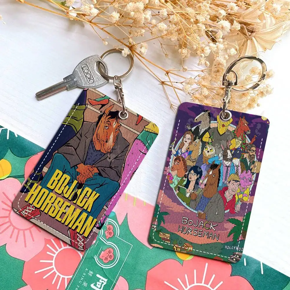 B-Bojack Print Anime Bank Card,Subway, Bus Card Holder Keychain Key Ring Door Access Tags ID Card Case Keychain Access