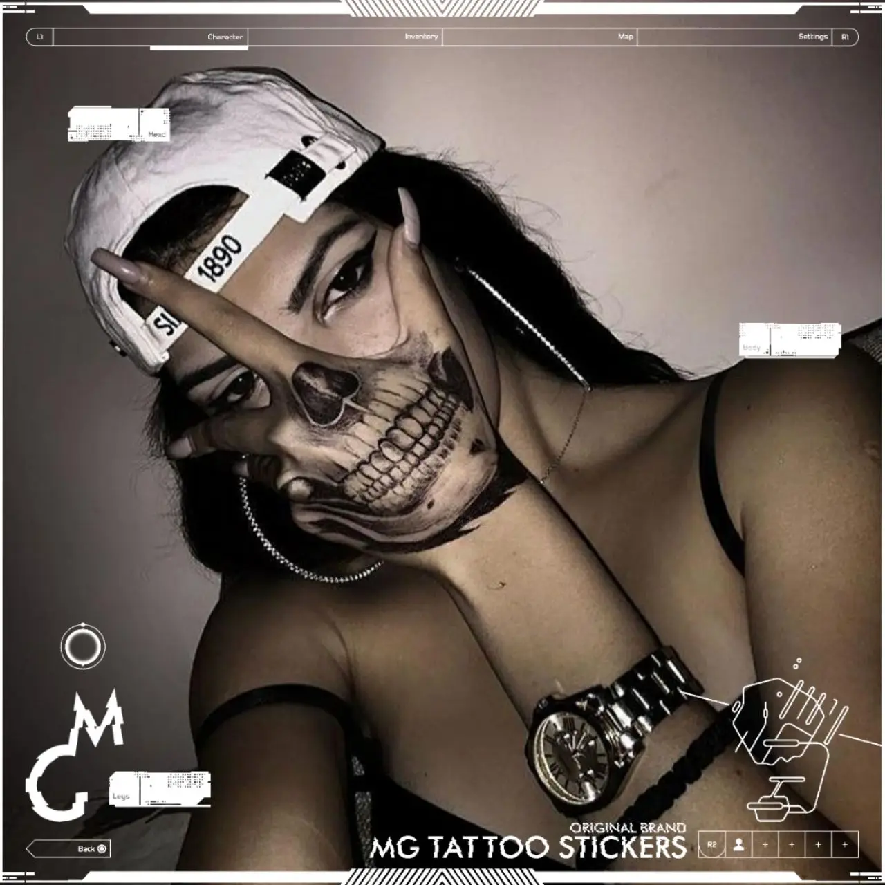 

Skull Tattoo Waterproof Temporary Tattoos Lasting Fake Tattoo for Woman Men Hand Back Tattoo Cosplay Creative Tattoos Sticker