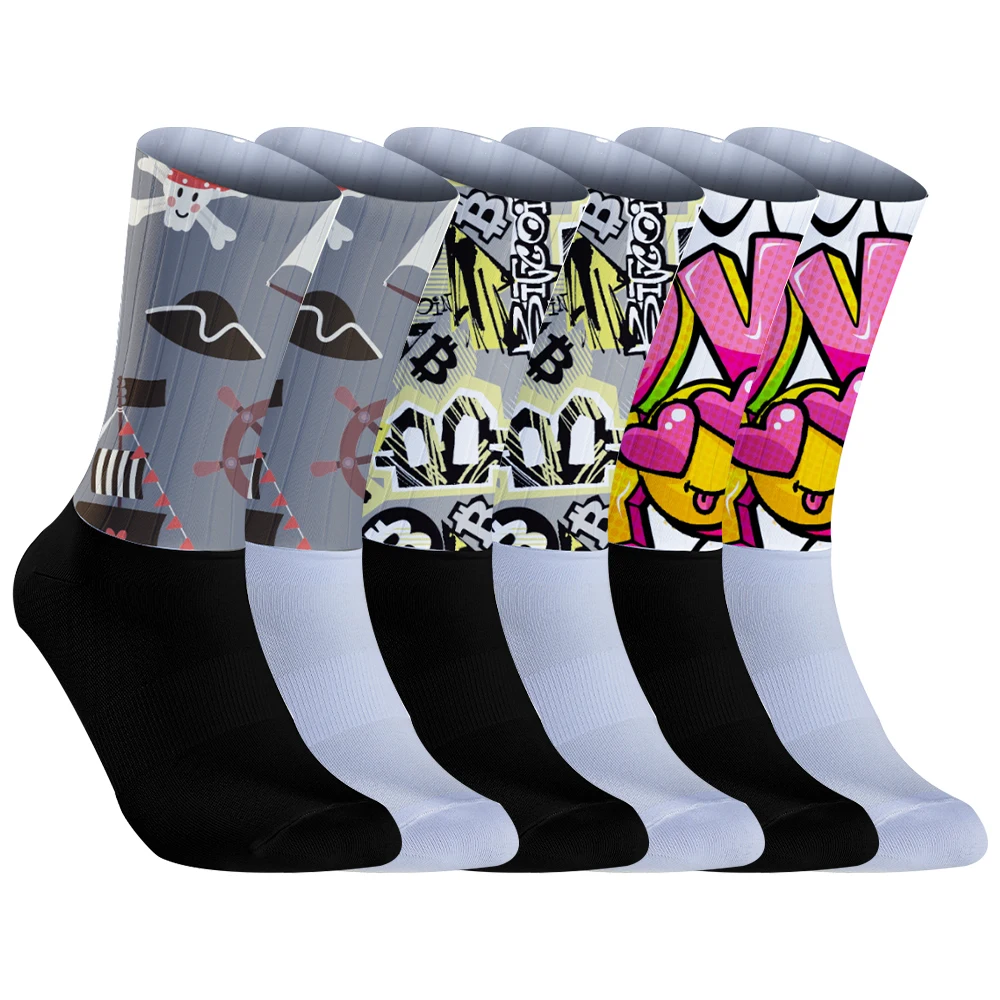 

2025 шоссейные велосипедные спортивные носки, носки с рисунком граффити, новые мужские и женские противоскользящие велосипедные баскетбольные носки для бега