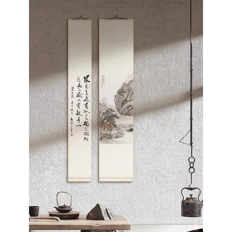 Chinese Style Scroll Hanging Painting Tearoom Study Landscape Calligraphy Living Room Dining Background Wall Decoration Mural