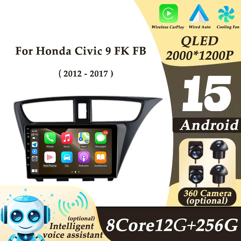 Right Hand Drive for Honda Civic 9 FK FB 2012 - 2017 Split Screen CarPlay Video Audio Multimedi Player CarPlay GPS Navi DSP WIFI