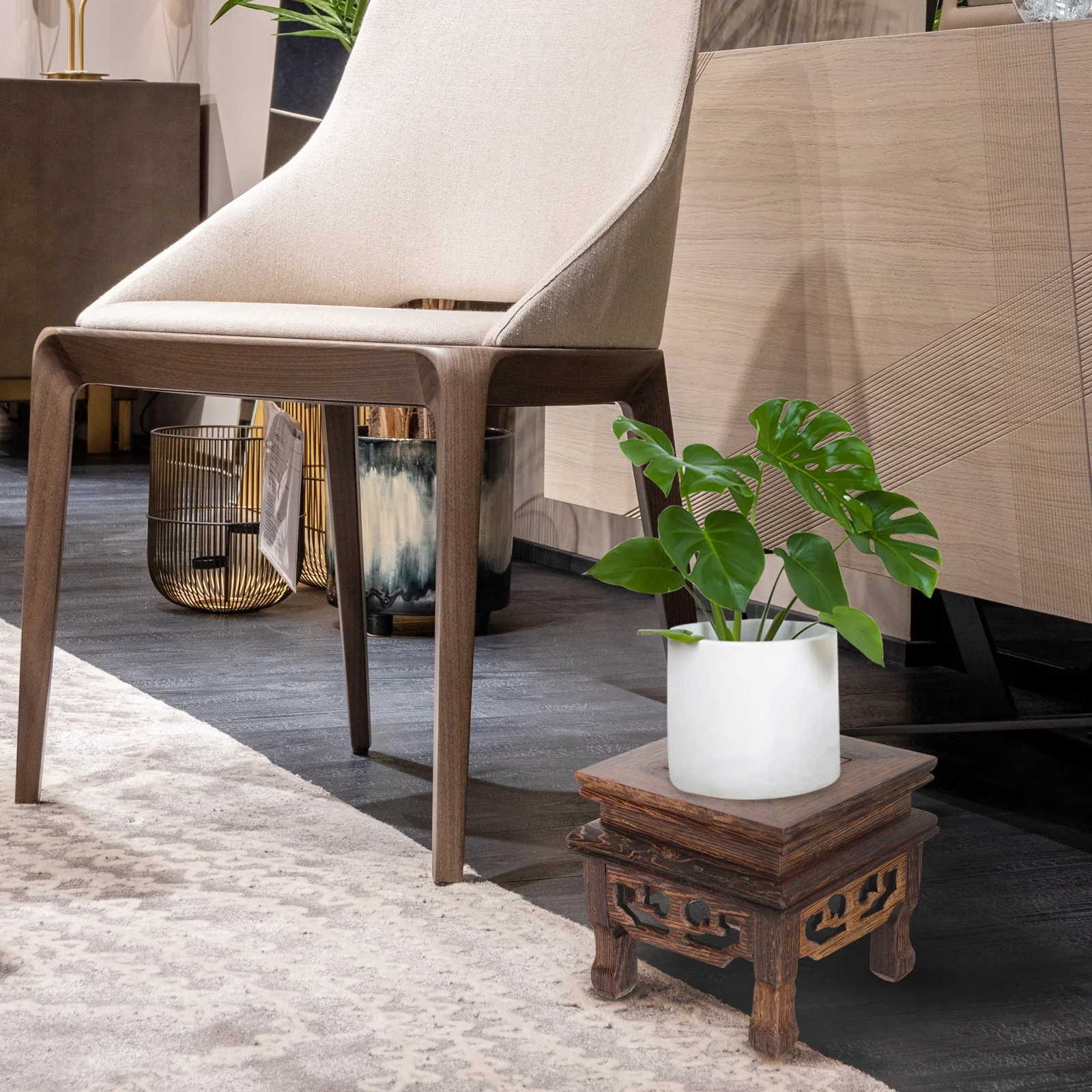 

Wood Flowerpot Stand Chinese Style Decorative Base Holder Wooden Flowerpot Display Base Craft Holder for Home Store