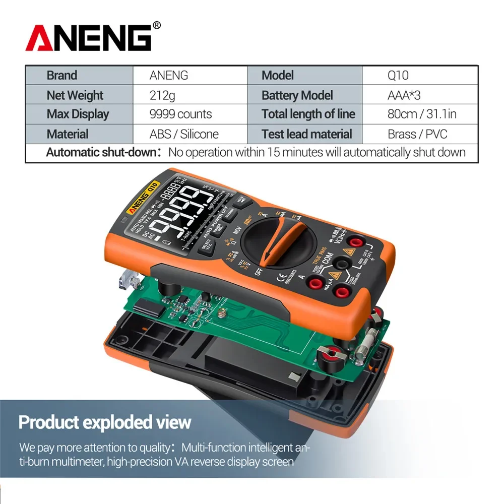 ANENG Q10 9999 Counts Digital Professional Multimeter True RMS Voltmeter Ammeter Electric Ohm Hz Diode Tester for Electrician