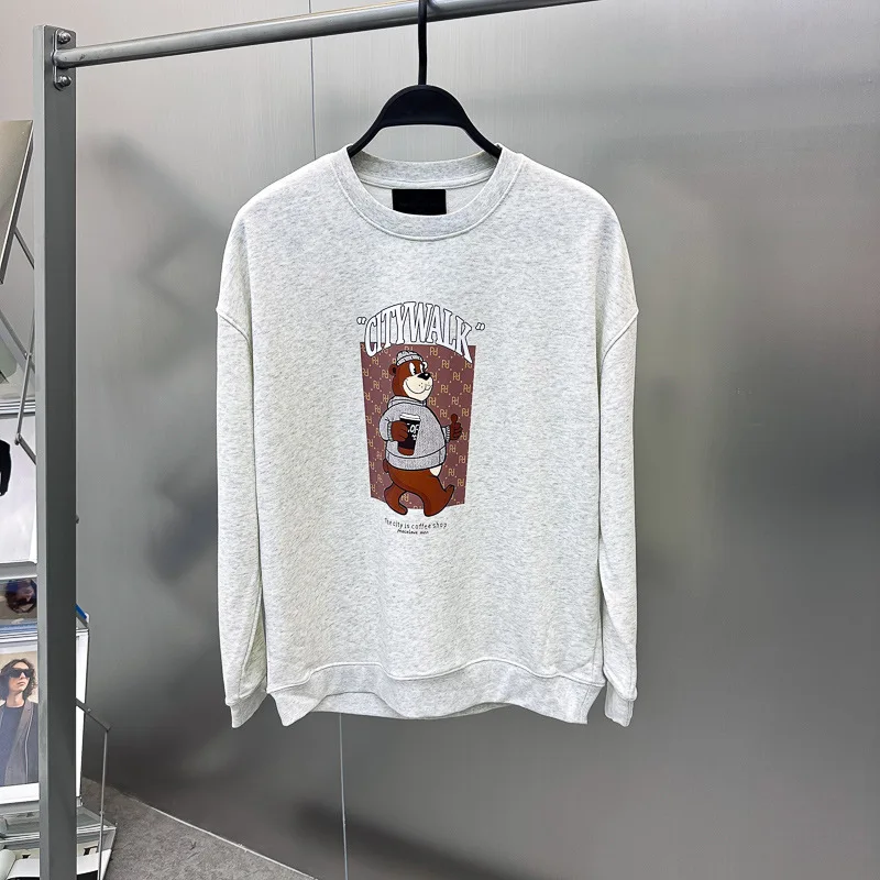 

Модный утепленный свитшот с круглым вырезом и мультяшным принтом медведя, повседневная уличная одежда для мужчин, осенне-зимняя верхняя одежда для пар