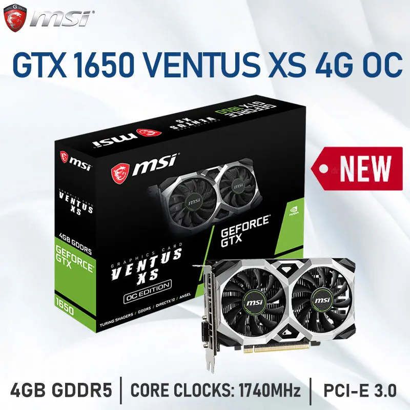 Msi geforce gtx 1650 ventus xs oc 12nm 4g gddr5 gddr6 placas de vídeo de 128 bits 1650 gpu 4gb d5 d6 placa gráfica para cpu desktop novo