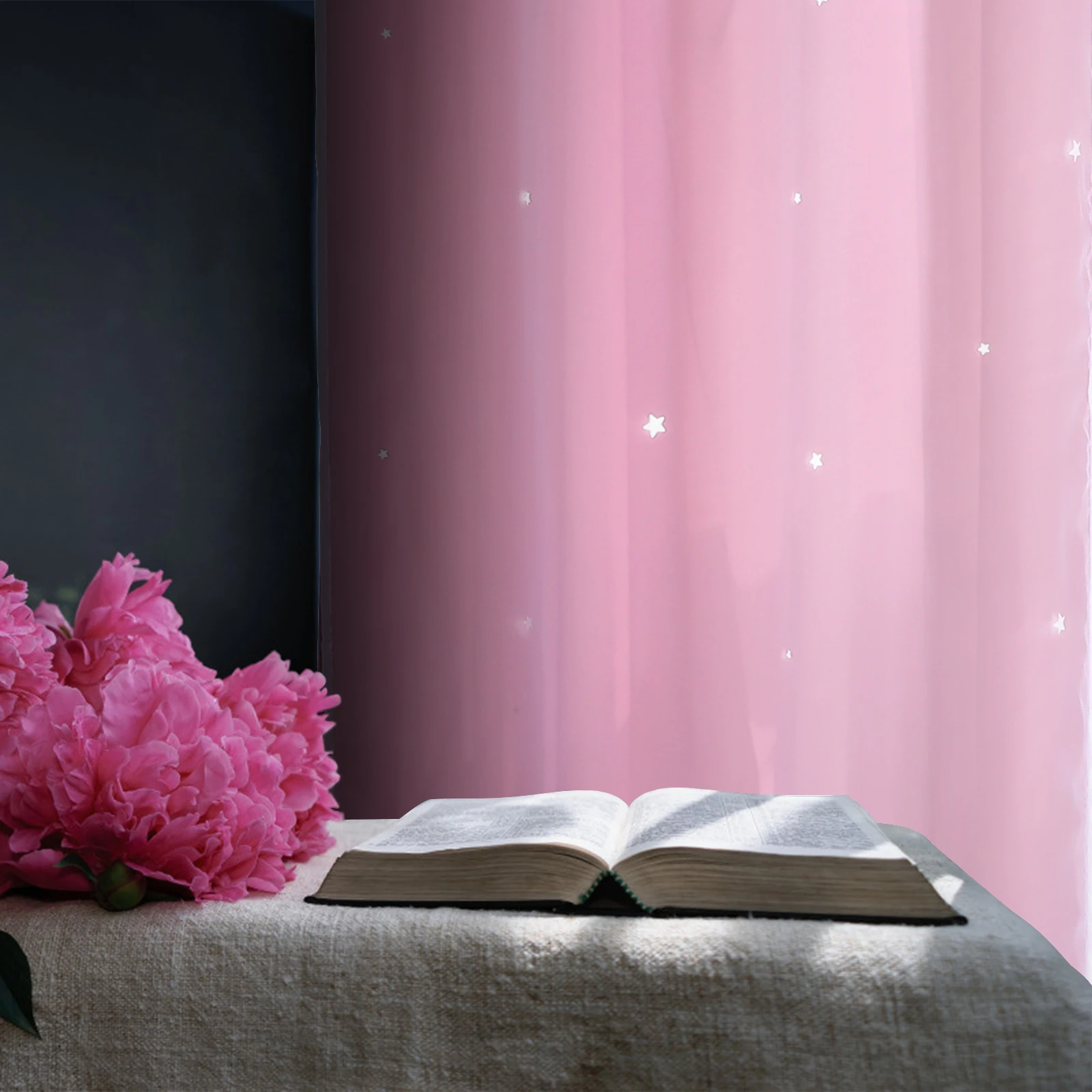 

Blackout Curtains Star Cutout Tulle Overlay Elegant Girls Bedroom Drapes Hollow Stars Privacy Window Blinds Light Filtering