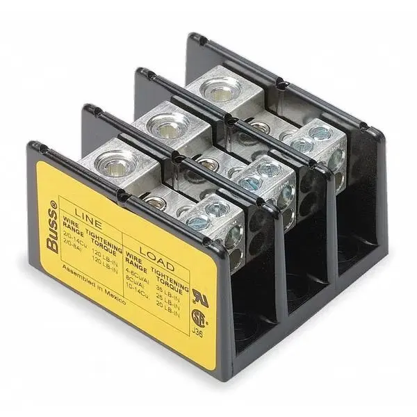 

Миниатюрный распределительный блок, 3 полюса, от 14 до 2/0 AWG, 175 А, 600 В переменного/постоянного тока, черный