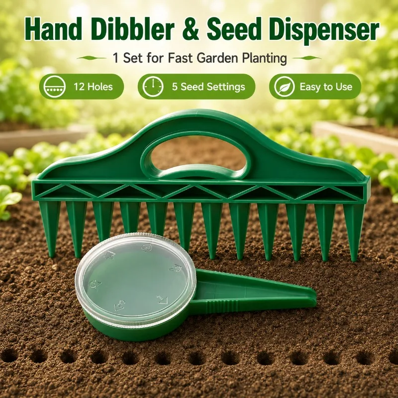 1/3 Set Durable Plastic Garden Seeder, 12-Hole Hand Dibbler with Adjustable Seed Dispenser for Fast Raised Garden Bed Planting