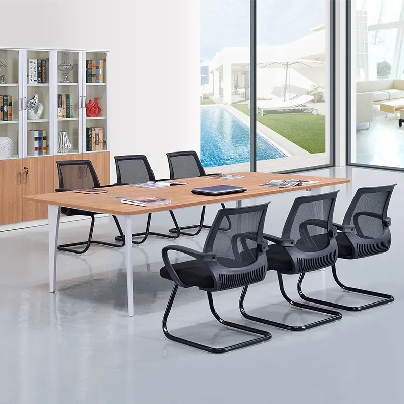 Office furniture simple modern office negotiation training conference desk office wooden strip small steel frame conference tabl