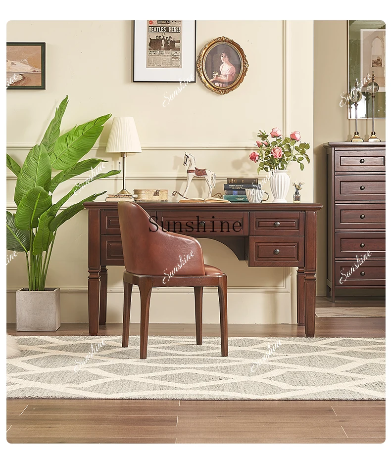 American all solid wood office desk simple light luxury writing table study furniture  FT