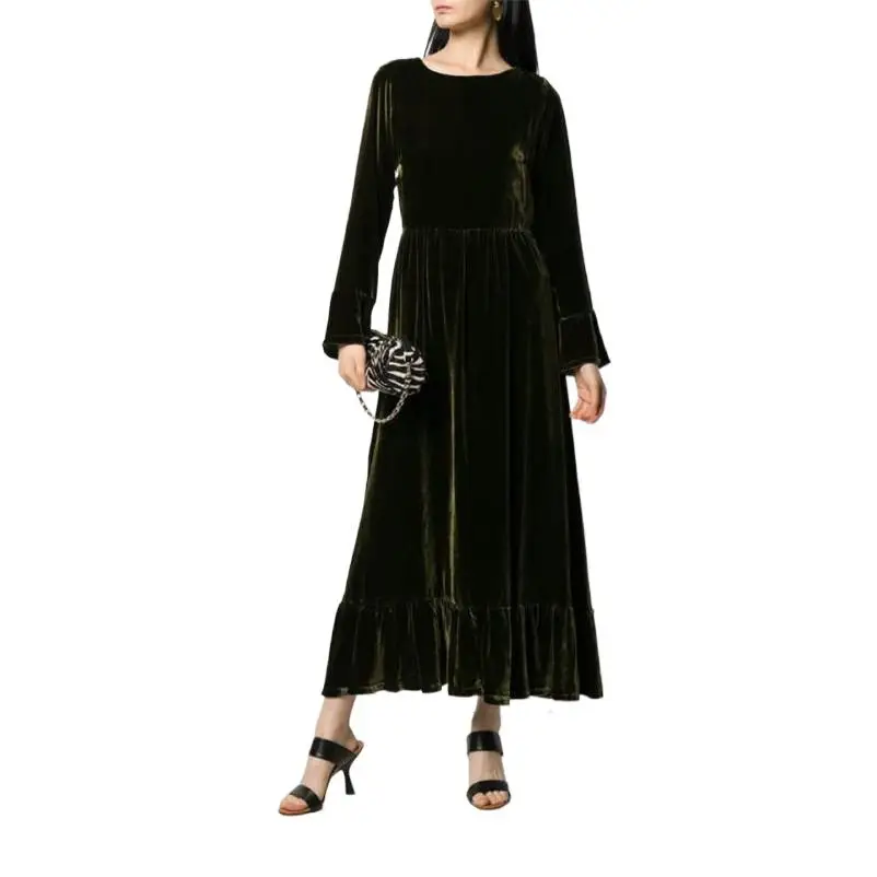

Long Flare Sleeve Velvet Dress Woman Vintage Ruffles Party Dress 2024 Autumn Winter Elegant Vestido 10 Colors