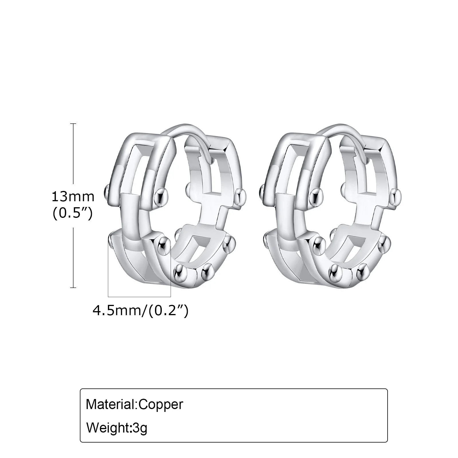 Vnox Punk Rock Nail Chain Hoop Earrings, Men Boys Silver Color Metal Hoops Earrings, Male Piercing Ear Jewelry Gift image 4