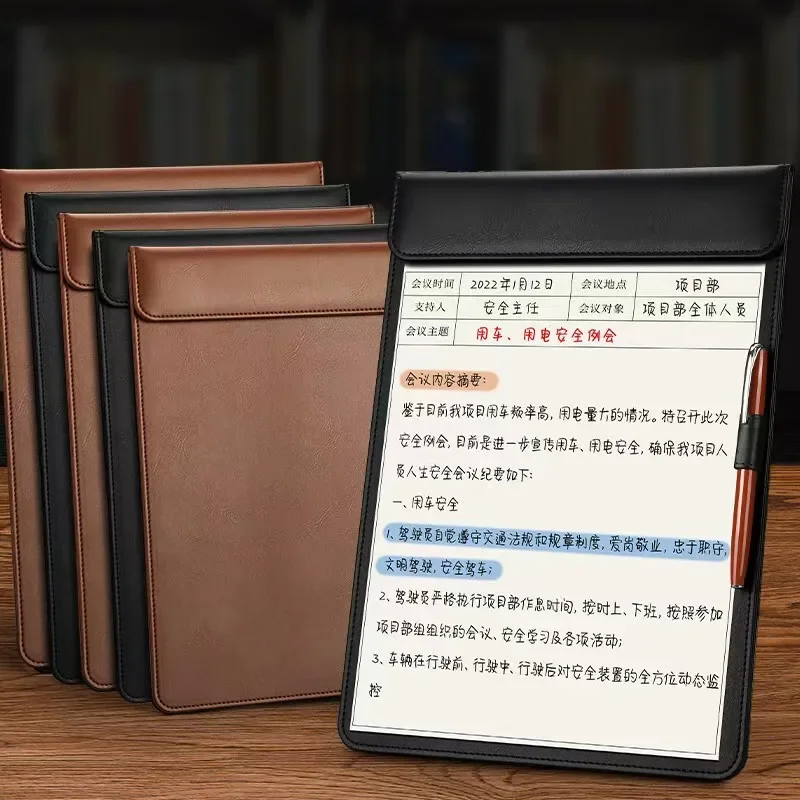 

Business PU Leather Clipboard A4 Writing Board Restaurant Menu Clip Board Conference Record Paper Holder Office