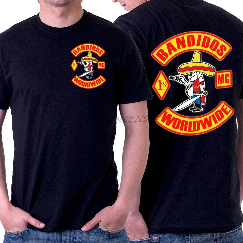 Bandidos-Camiseta de algodón con cuello redondo para hombre, camisa negra de moda de verano, talla europea, Sbz5356, 2024
