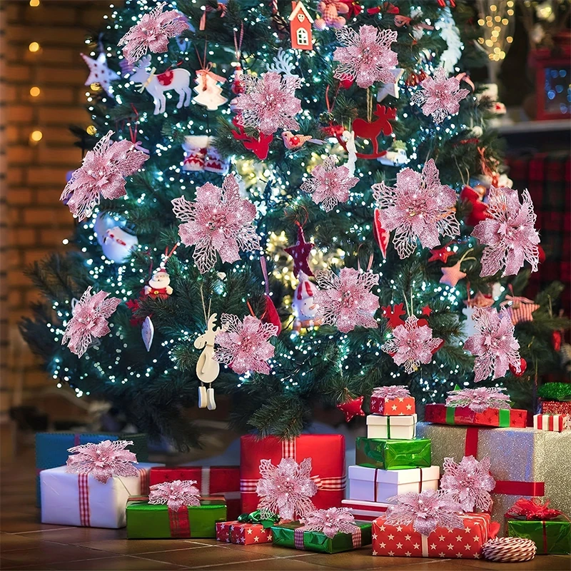 11cm Weihnachtsdekoration Glitzer Künstliche Blume Christbaumanhänger für Heimdekoration Weihnachten Navidad Neujahr 2026 Ornament – Detail 4