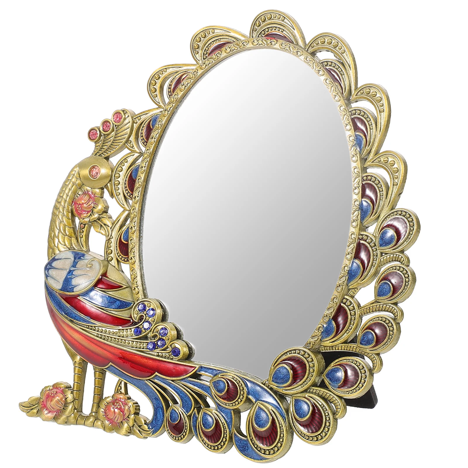 

Retro Peacock Desktop Makeup Mirror Foldable Portable Table Vanity Mirror for Bedroom Dressing Makeup Mirrors Small Mirrors