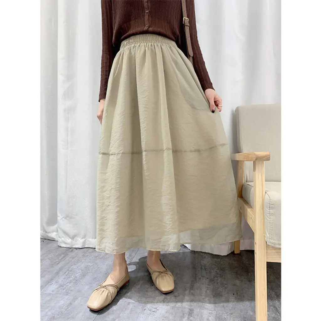 

Women's High-Waist Slim Mid-Length A-Line Gauze Puffy Skirt Autumn Fashion Casual Skirts for Ladies