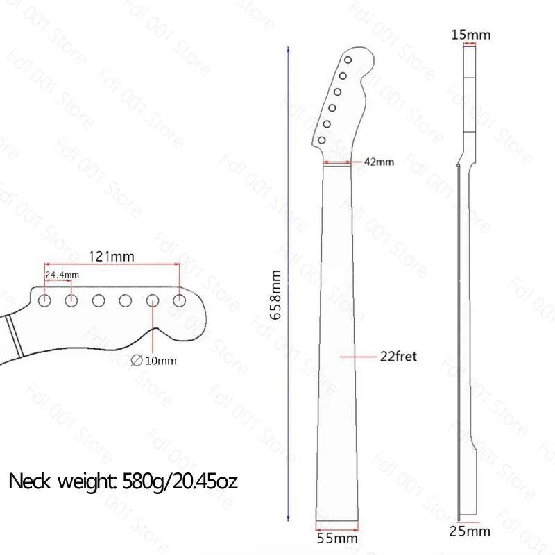 22 Fret Electric Guitar Neck - Canadian Maple Telecaster Style with Bright Yellow Finish, for TL or Midline Body
