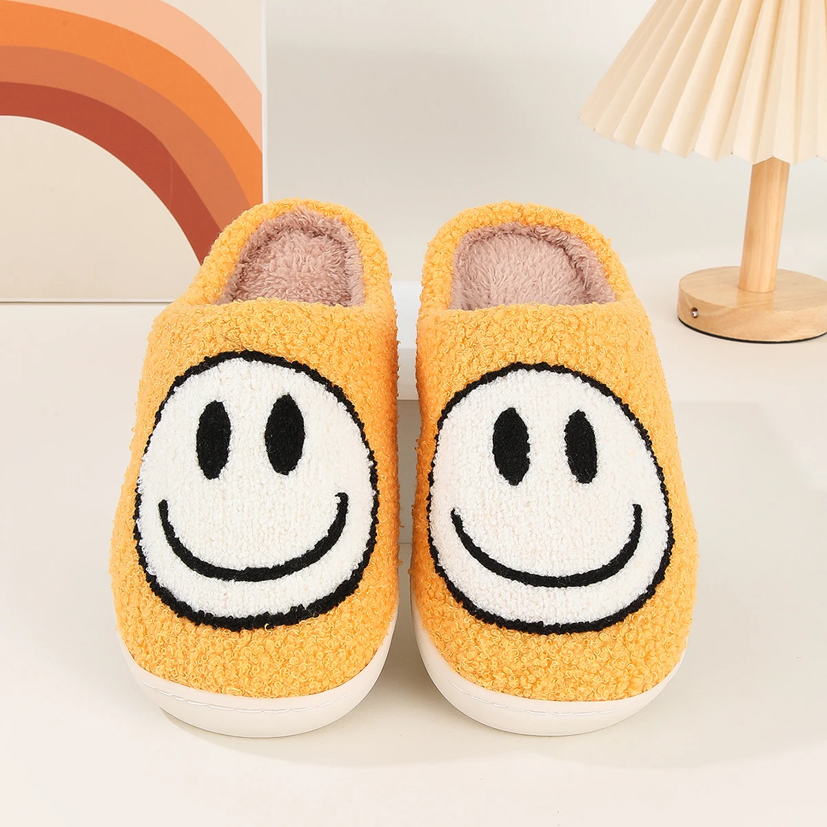 New Smiling Face Autumn and Winter Cotton Slippers for Men and Women Couples Home Indoor Cute Thick-soled Cartoon Non-slip Slippers