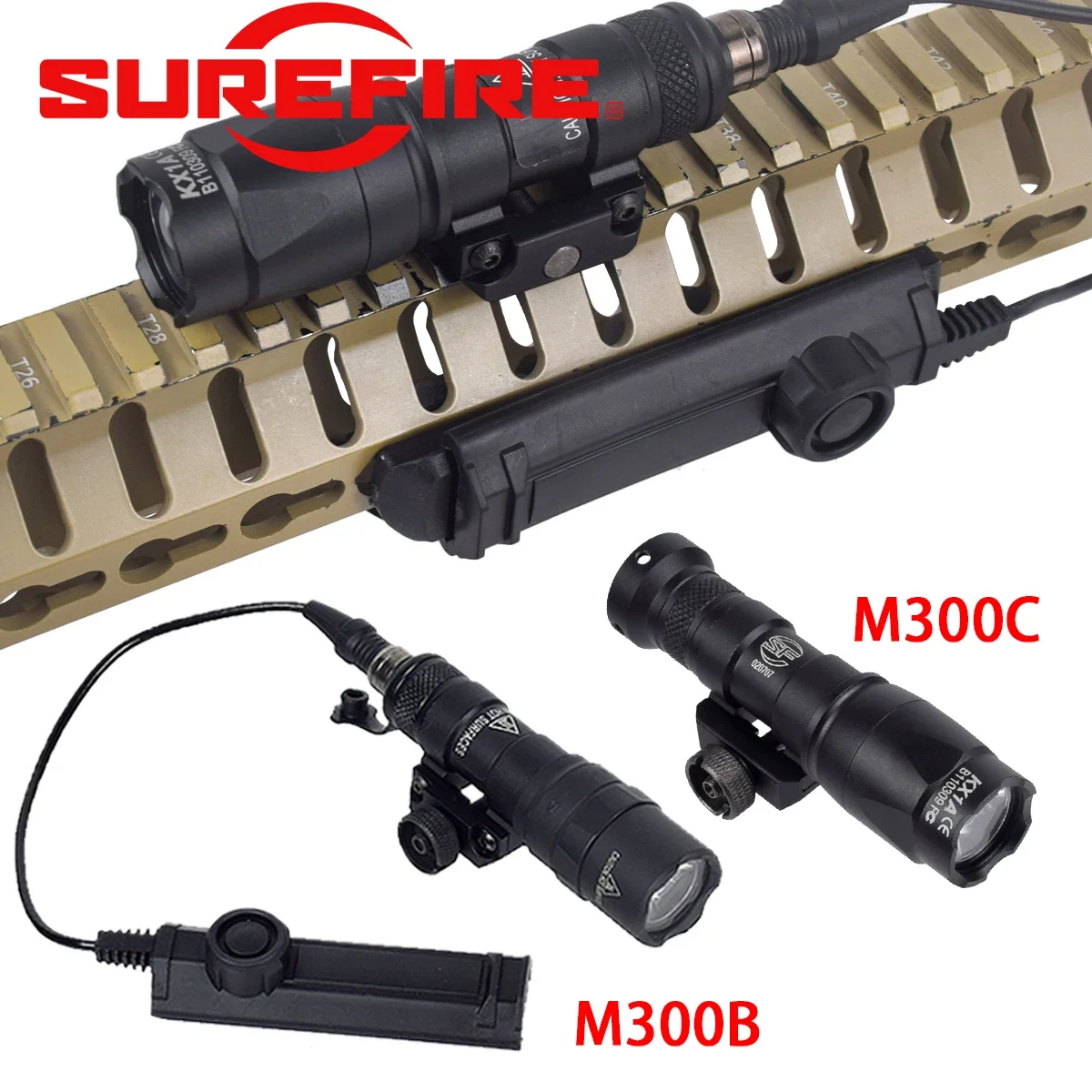 Tactical SureFire M600 M600C Flashlight Hunting LED Torch With M-LOK Keymod Switch Mount Cover Airsoft Switch M300 M300C Light