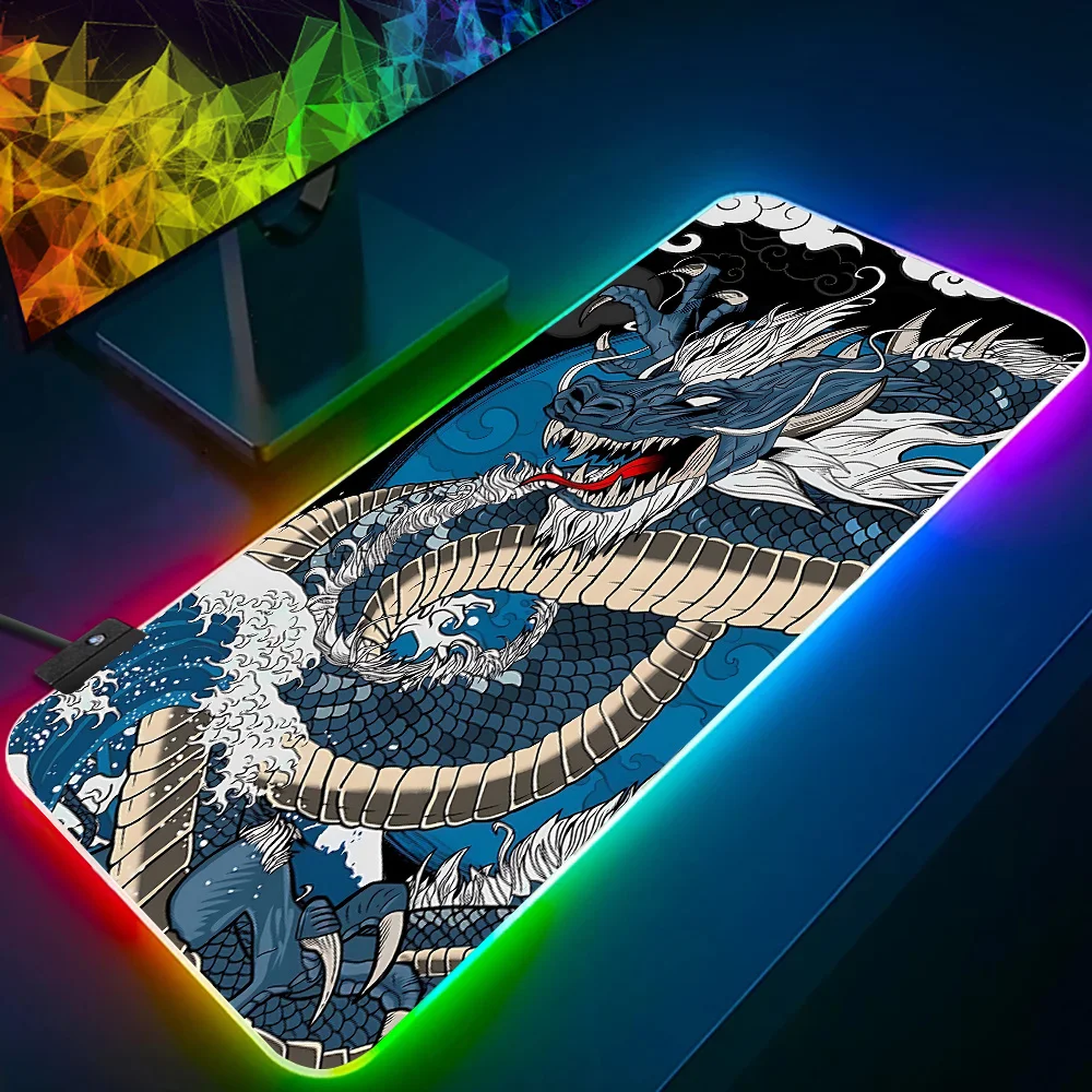 Japanse Draak RGB Pc Gamer Toetsenbord Muismat Muismat LED Gloeiende Muismatten Rubber Gaming Computer Mausepad