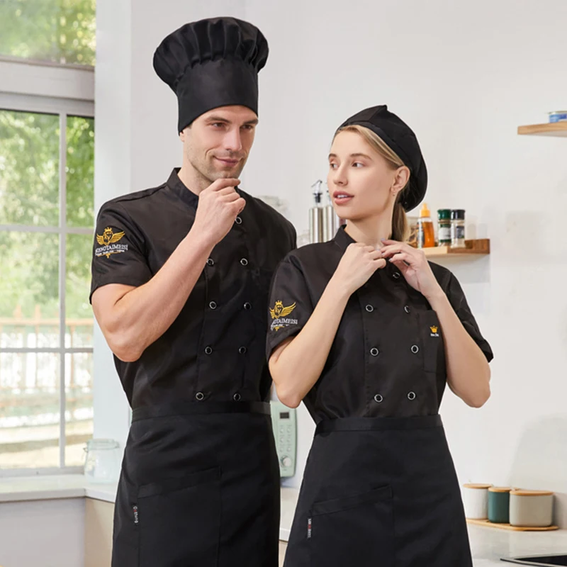 Short Sleeves Chef Uniform Restaurant Kitchen Cooking  Jacket Bakery Hotpot Shop Waiter Work Shirt Catering Service Coveralls