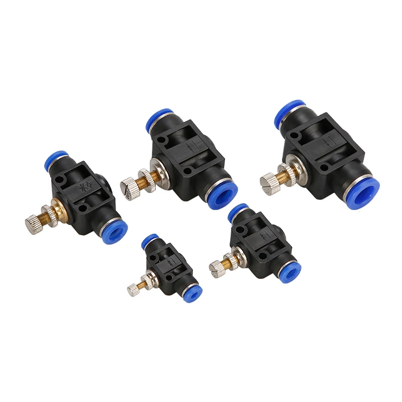 6PCS LSA Pneumatic Adjustable Flow Control Valve Speed Air Pressure Regulator Valves Throttle Quick Coupling Release Fitting 8mm